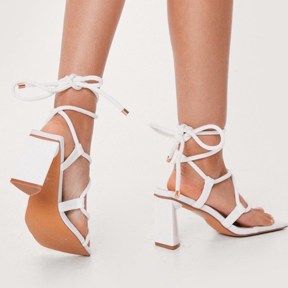 White Strap Block Heel